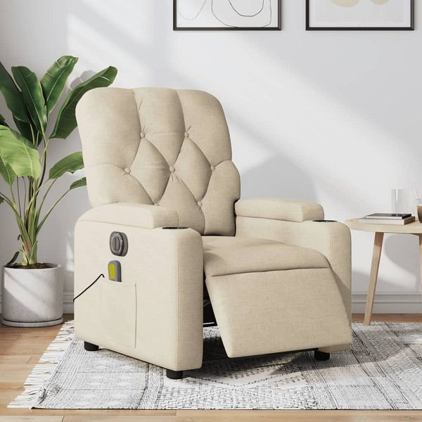 vidaXL Massagesessel Elektrisch Creme Stoff, 3204707, 8721012171954