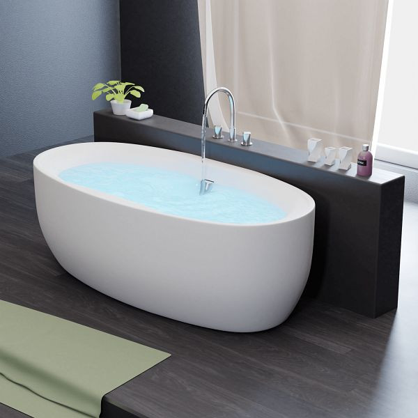 TroniTechnik Freistehende Badewanne DOKOS Maße 180 x 100 x 60 cm, Füllmenge 210 l, Acryl, Siphon/Ablaufgarnitur, Überlaufschutz, weiß, Nostalgielook, 3985
