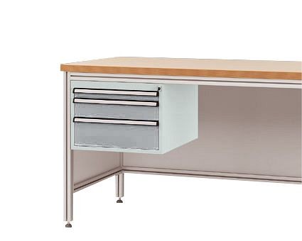 Manuflex Gehäuse-Unterbau für ALU-Arbeitstische, Nutzhöhe 300 mm mit 3 Schubfächern, für Tischtiefe 800 mm, Alusilber, ZB4672.9006
