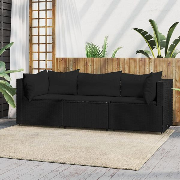 vidaXL 3-teilig Garten-Lounge-Set mit Kissen Schwarz Poly Rattan, 319782