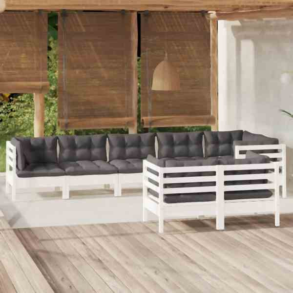 vidaXL 8-tlg. Garten-Lounge-Set mit Kissen Weiß Kiefer Massivholz, 3096503