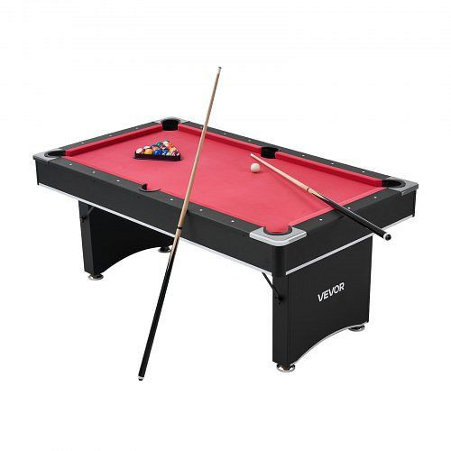 VEVOR Billardtisch 183 cm, inkl. Bälle, Queues, Ständer, Kreide, Bürste, für Spielzimmer, schwarz/rotes Tuch, HTTQZZHSMDF6NXRPX001V0