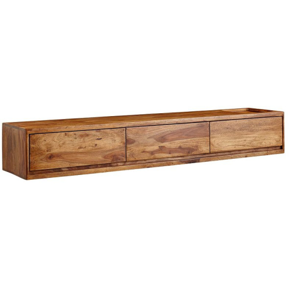 Wohnling Lowboard Hängend Sheesham Massivholz 160x25x35 cm TV-Schrank Braun, Design Fernsehtisch mit Stauraum, Fernsehschrank Wand Modern, WL6.525