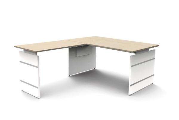 Kerkmann Höhenverstellbarer Wangenschreibtisch B 1600 x T 800 x H 680-760 mm, Form 4, Farbe: Ahorn, 11465250