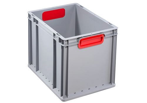 DENIOS classic-line Euro-Stapelbehälter B, rote Griffmulden, PP, 400 x 300 x 320 mm, VE: 4 Stück, 265205