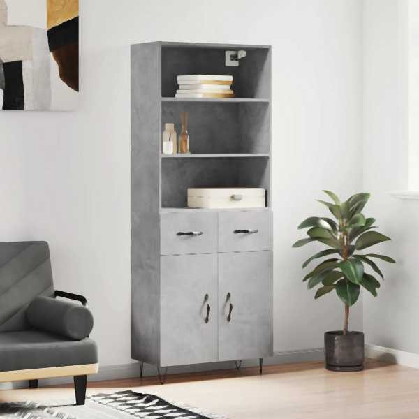 vidaXL Highboard Betongrau 69,5x34x180 cm Holzwerkstoff, 3200549