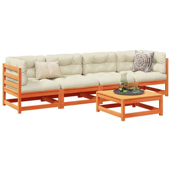 vidaXL 5-tlg. Garten-Sofagarnitur mit Kissen Wachsbraun Kiefernholz, 3299276