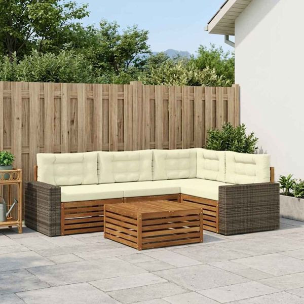 vidaXL Outdoor-Sofagarnitur 5-teilig Natur und Creme 79 x 79 x 37 cm, 3383338