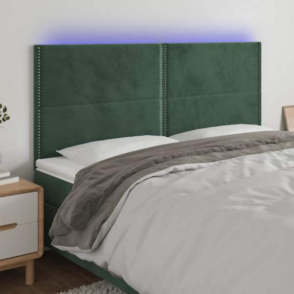 vidaXL LED Kopfteil Dunkelgrün 200x5x118/128 cm Samt, 3122353