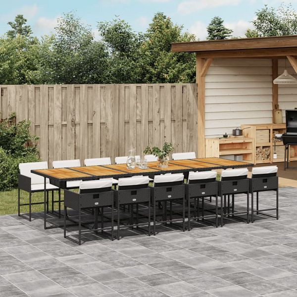 vidaXL 13-tlg. Garten-Essgruppe mit Kissen Schwarz Poly Rattan, 3211311