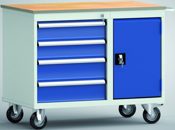 KLW Standard-Werkbank, 1000 x 620 x 830 mm, mit Buchen-Multiplexplatte, links: 125EA/125EA/150EA/150EA; rechts: Türe 550 mm, WS824N-1000M20-E7055