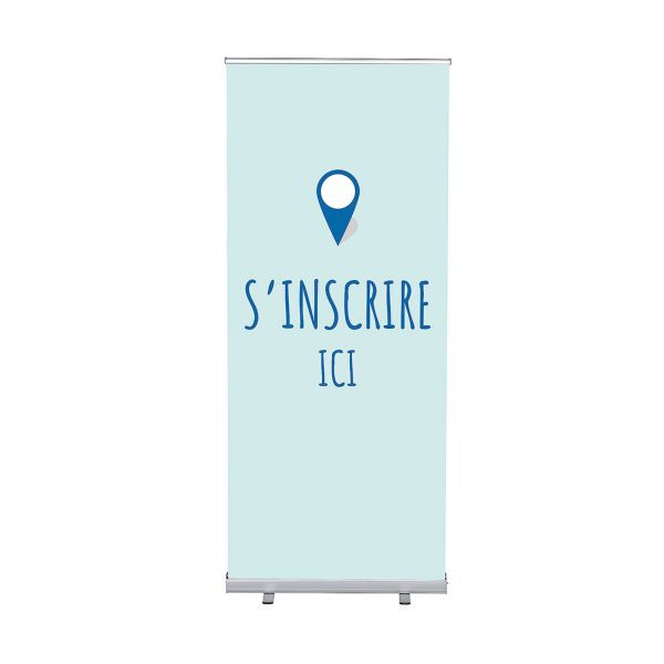 Showdown Displays Roll-Banner Budget 85 Komplettset Hier Anmelden Blau Französisch, RBB085LSFI561