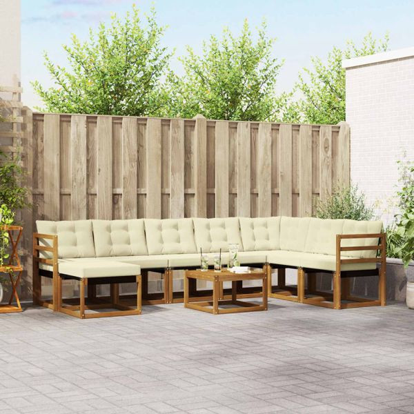 vidaXL Outdoor-Sofagarnitur mit Kissen 9-teilig Natur und Creme, 3368965