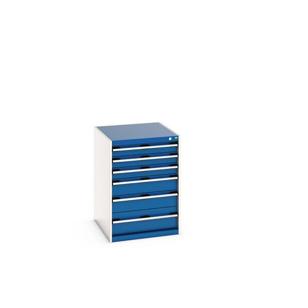 bott cubio Schubladenschrank bestückt, mit 6 Schubladen, BxTxH: 650x750x900mm, RAL 7035/5010, Enzianblau, 40027088.11V