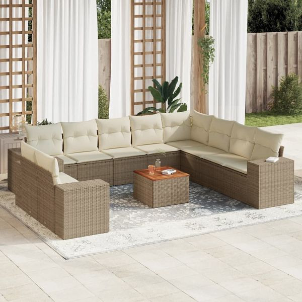 vidaXL 11-teilig Garten-Sofagarnitur mit Kissen Beige Poly Rattan, 3257850