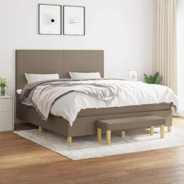 vidaXL Boxspringbett mit Matratze Taupe 160x200 cm Stoff, 3137009