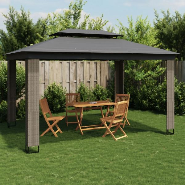 vidaXL Pavillon mit Doppeldach Anthrazit 3,94x2,96 m Stahl, 368447