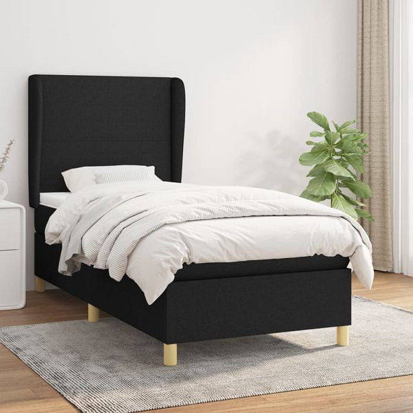 vidaXL Boxspringbett mit Matratze Schwarz 80x200 cm Stoff, 3128319