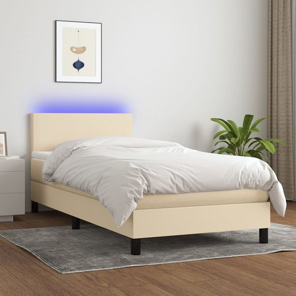 vidaXL Boxspringbett mit Matratze & LED Creme 80x200 cm Stoff, 3132954