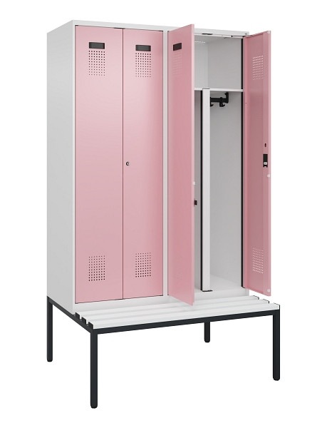 C+P PSA Doppel-Spind Evolo PLUS, Bank, 4 Abteile, 2120x1200x815mm, 9016/3015, Zylinderschloss, Sitzfläche Kunststoff, Sitzbank, 0490527-40P S10107