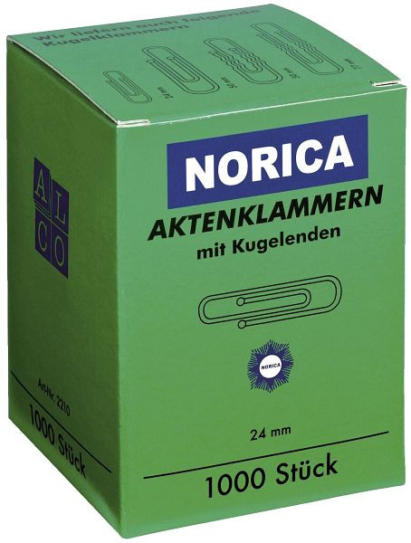 NORICA Büroklammern mit Kugelenden - 24 mm glatt, verzinkt, VE: 1.000 Stück, 2210