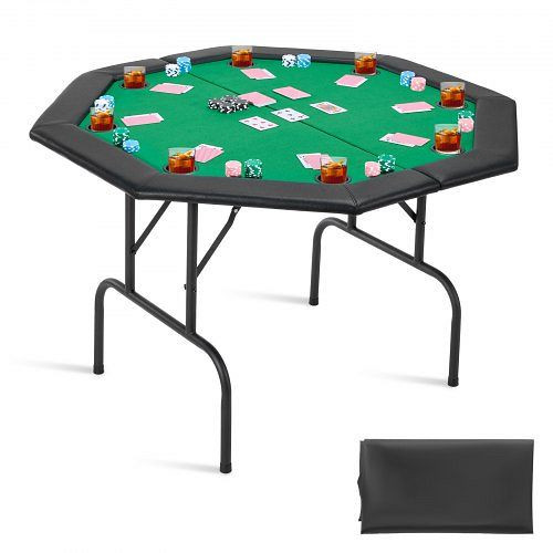 VEVOR klappbarer 8-Spieler Pokertisch 126 cm, gepolstert mit Getränkehaltern, achteckig, Filz & Metallbeine, Texas Hold’em Poker, DZDTZDPKPZ489FLWI001V0