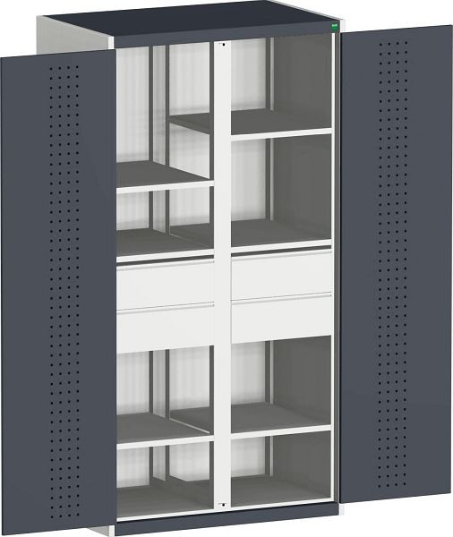 bott cubio Flügeltürschrank bestückt Trennwand, 4 Schubladen, 6 Fachböden BxTxH: 1050 x 650 x 2000 mm, RAL 7035/7016, 40021209.19V