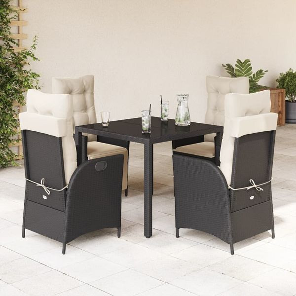 vidaXL 5-teilig Garten-Essgruppe mit Kissen Schwarz Poly Rattan, 3213060