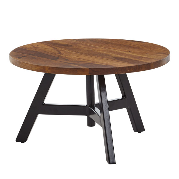 Wohnling Couchtisch 60x60x35 cm Sheesham Massivholz/Metall Sofatisch Rund, Design Wohnzimmertisch Kaffeetisch Massiv, Gewicht: 13 kg, WL6.536