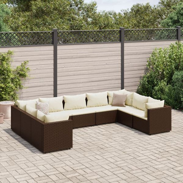 vidaXL 9-teilig Garten-Lounge-Set mit Kissen Braun Poly Rattan, 3308265