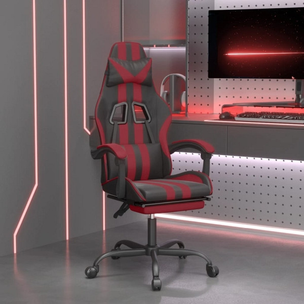 vidaXL Gaming-Stuhl mit Fußstütze Drehbar Schwarz & Weinrot Kunstleder, 349538