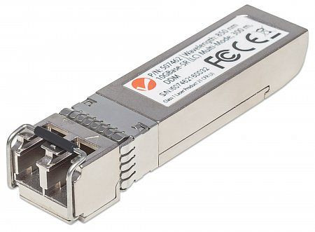 INTELLINET 10 Gigabit SFP+ Mini-GBIC Transceiver für LWL-Kabel, 10GBase-SR (LC) Multimode-Port, 300 m, 507462