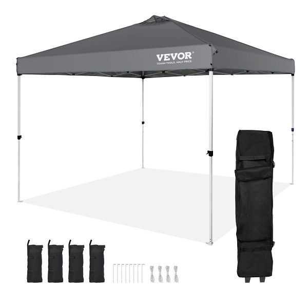 VEVOR Pavillon 304,8x304,8x320cm 250D PU Silber beschichtetes Gewebe inkl. Aufbewahrungstasche 6-8 Personen für Campingausflug, DCSTPS10X10FTASXAV0