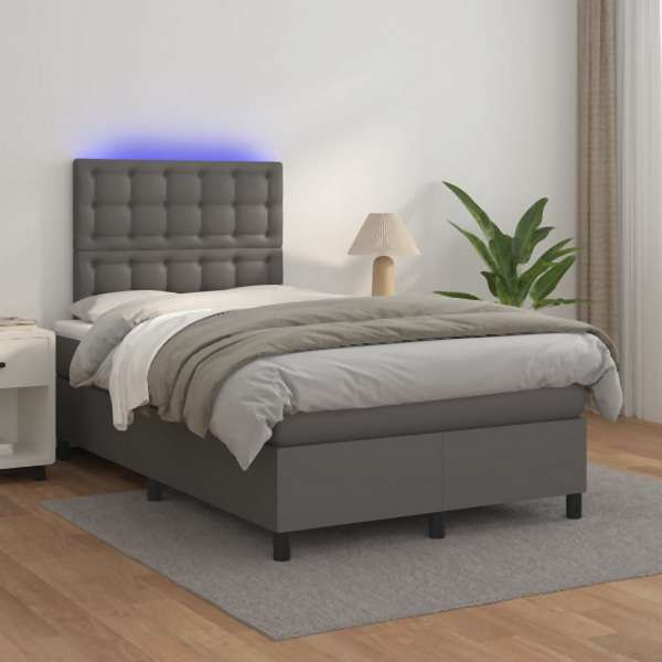vidaXL Boxspringbett mit Matratze & LED Grau 120x200 cm Kunstleder, 3135937