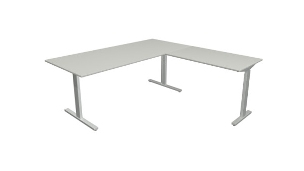 Kerkmann Winkelarbeitsplatz Form 2, Schreibtisch B 1800 x T 800 x H 700-820 mm, Anbautisch 1000 x 600 x 700-820 mm, lichtgrau, 11023111