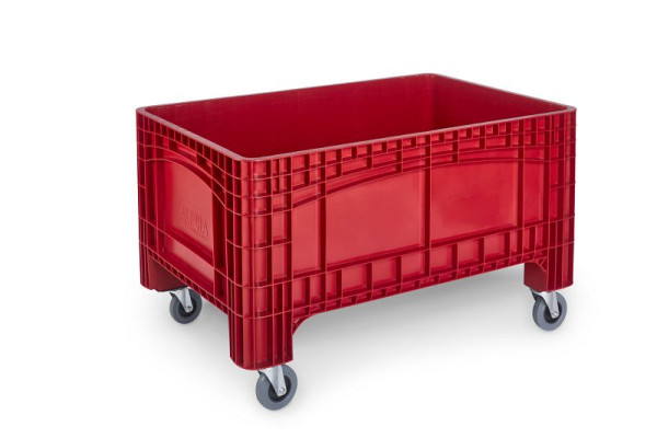 ALPHA NOAHBOX L Palettenbox 1200x800x730 mm mit 4 Lenkrollen Ø125mm (2 mit Bremse) rot, 2914-RO