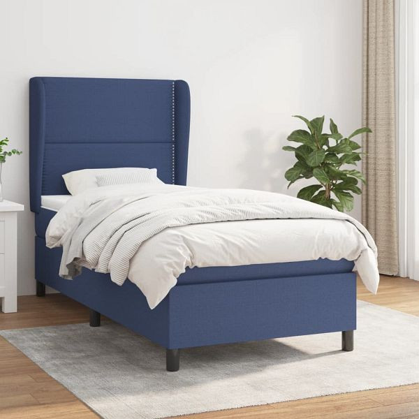vidaXL Boxspringbett mit Matratze Blau 90x190 cm Stoff, 3127851