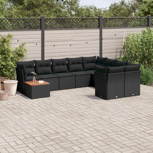 vidaXL 10-teilig Garten-Sofagarnitur mit Kissen Schwarz Poly Rattan, 3256153