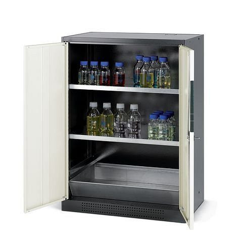 asecos Chemikalienschrank Systema CS-82, Korpus anthrazit, weiss, 2 Einlegeböden und Bodenwanne, 202587