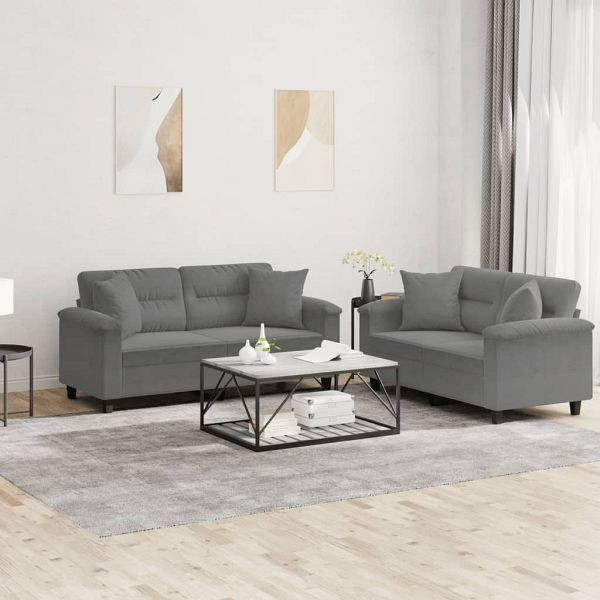 vidaXL 2-tlg. Sofagarnitur mit Kissen Dunkelgrau Mikrofasergewebe, 3202328