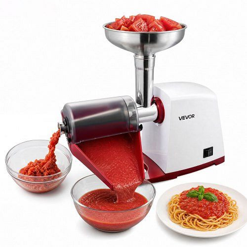 VEVOR Tomatenpresse Elektrisch Max. 800 W aus Edelstahl Passiermaschine Erdbeermarmelade Kürbispüree Salsa und Saft, 4 Siebe Weiß, FQGLQBSJY00007YB3001V2