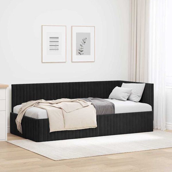 vidaXL Eckbettgestell mit Kopfteil Schwarz 90 x 200 cm Samt, 42016271