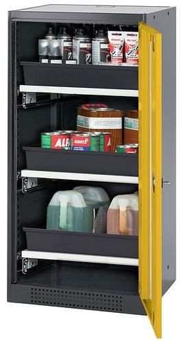 asecos Chemikalienschrank Systema-T CS-53RG, Korpus anthrazit, Flügeltüren gelb, 3 Tablarauszüge, 208800
