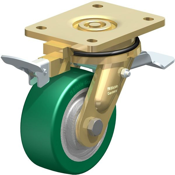 Blickle LS-GST 127K-ST-RI4 Stahlgeschweißte Schwerlast-Lenkrolle, schwere Drehkranz-Ausführung mit Feststeller, Blickle Softhane®, Grün, 852415