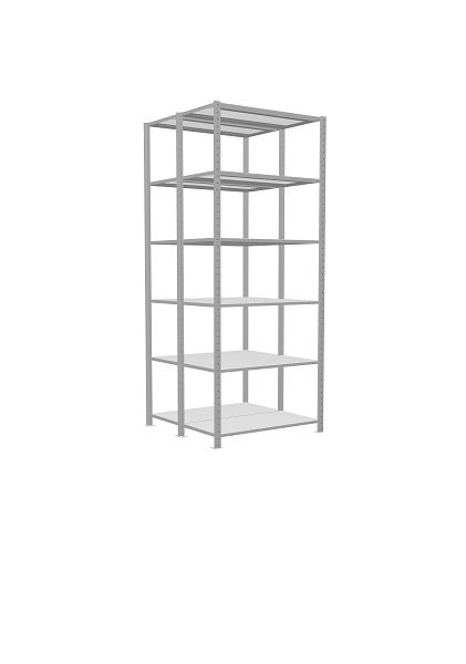 Schulte Grundregal, Steck-Doppelregal MULTIplus150, 2500 x 1000 x (2x500) mm, 2x6 Fachböden, Längenriegel, RAL 7035 lichtgrau, 33151