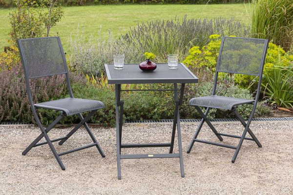 Merxx Samos Set 3-teilig, 2 Klappstühle, 1 Tisch 60 x 60 cm, Stahlgeflecht, 50172-217