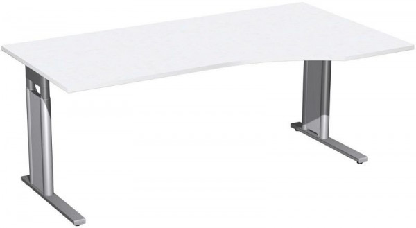geramöbel PC-Schreibtisch rechts höhenverstellbar, C Fuß Blende optional, 1800x1000x680-820, Weiß/Silber, N-647305-WS