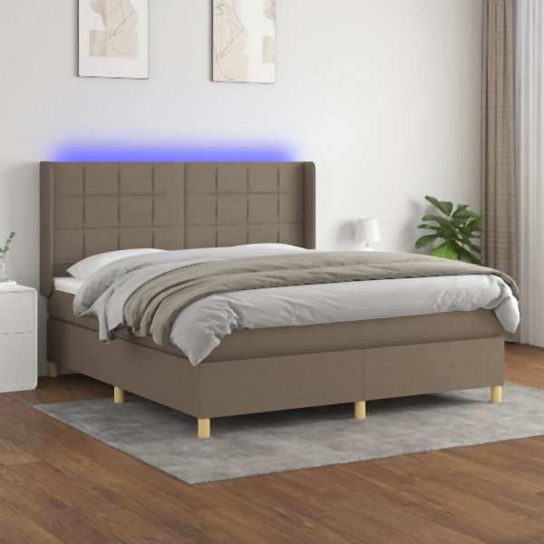 vidaXL Boxspringbett mit Matratze & LED Taupe 180x200 cm Stoff, 3138897