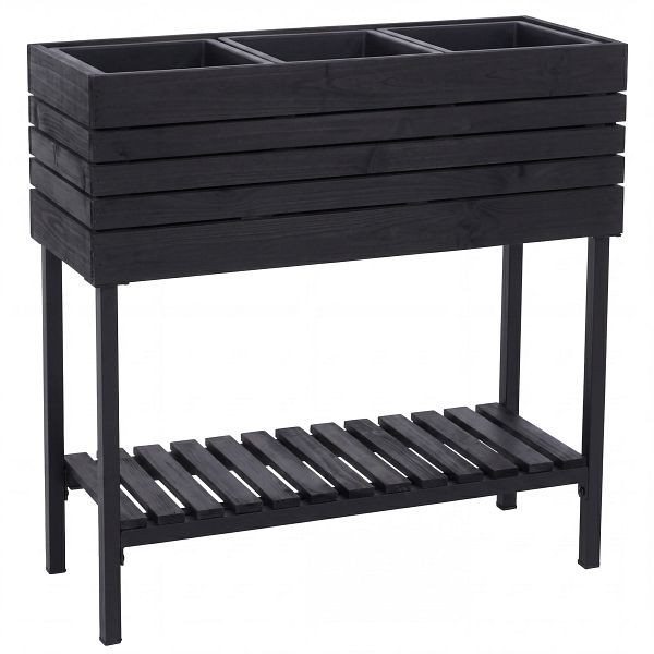 Mendler Hochbeet HWC-P84, Pflanzbeet Blumen-/Pflanzkasten Pflanzkübel, Ablage Outdoor Akazie Holz FSC® 79x80x31cm, schwarz, 120461