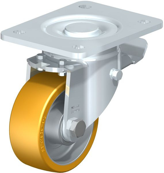 Blickle LH-ALTH 100K-3-ST Stahlblech-Lenkrolle, Schwerlast-Ausführung, mit Anschraubplatte & Feststeller, Blickle Extrathane®, Hellbraun, 677245